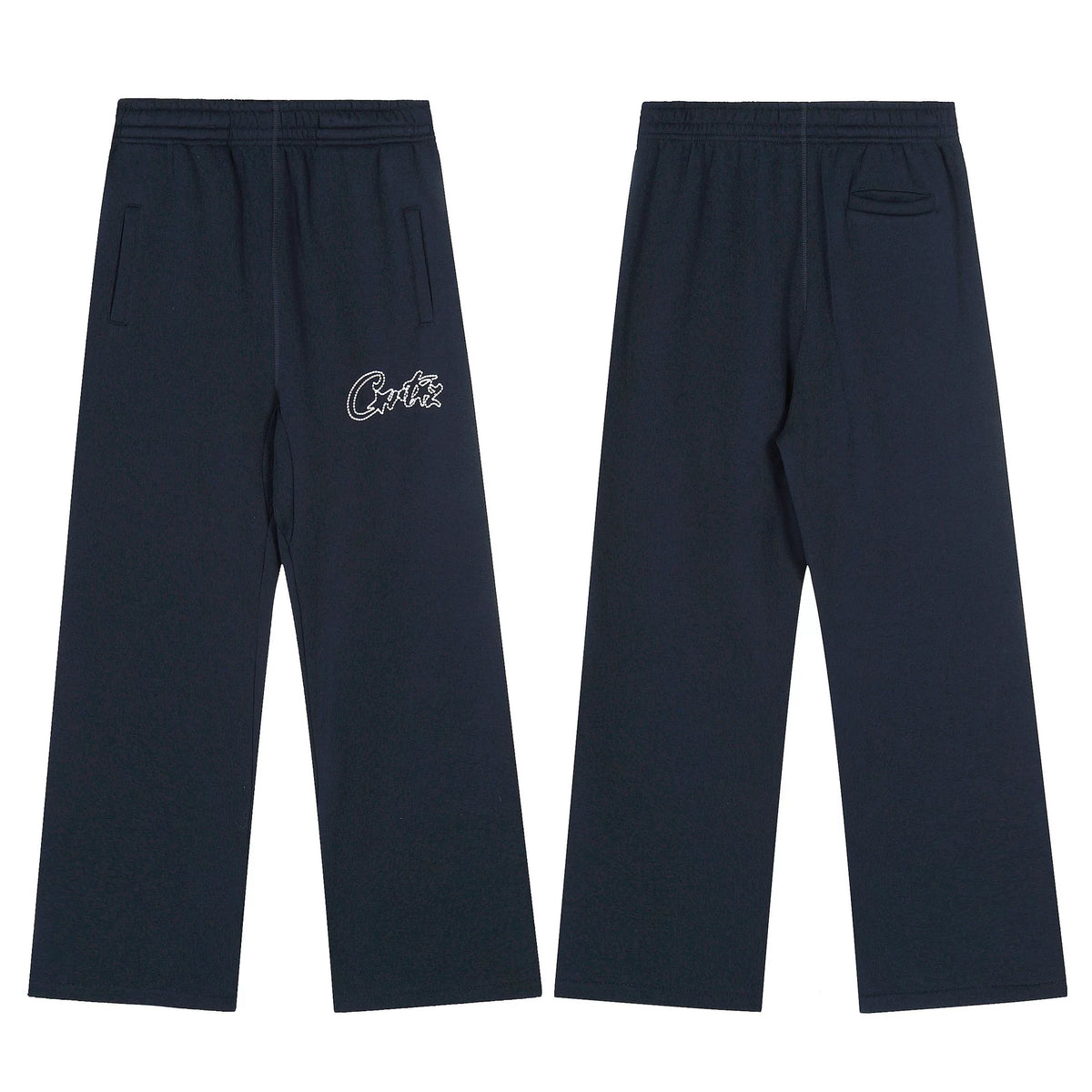 Navy Blue Minimalist Straight-Leg Sweatpants | Premium Streetwear Pants with Logo Detail