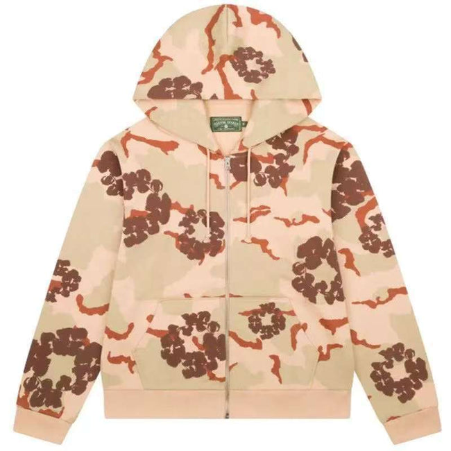 Denim Tears Camo Cotton Wreath Full Zip-Up Hoodie - Khaki Camo Hover Image