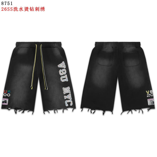 VALEFOREVER Black Denim Shorts with White Contrast Print Hover Image