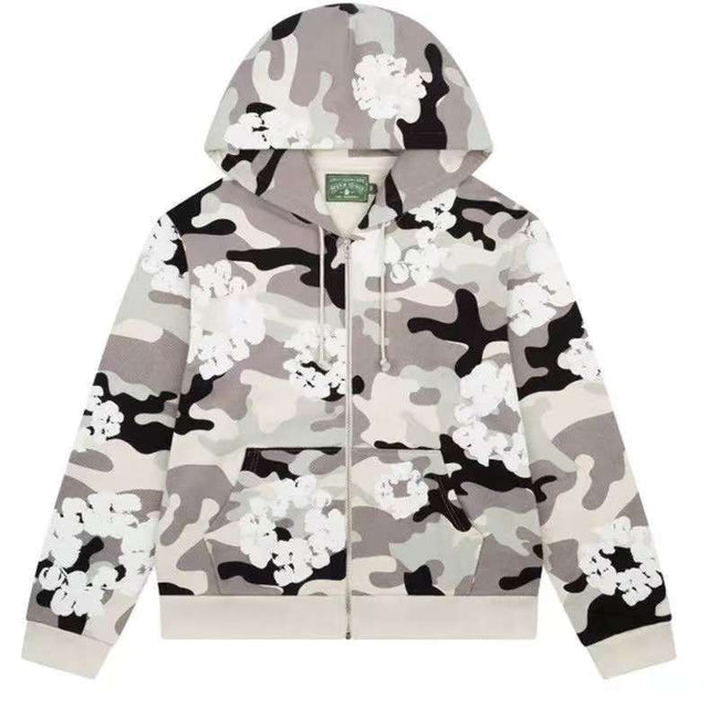 Denim Tears Camo Cotton Wreath Full Zip-Up Hoodie - Grey Camo Hover Image
