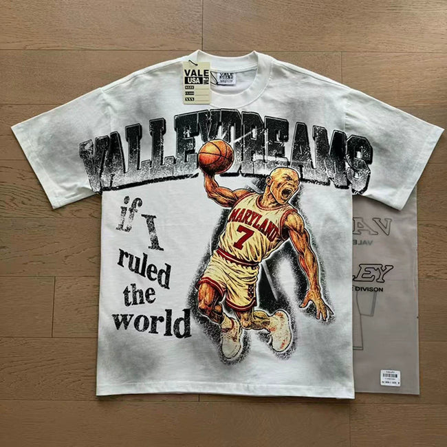 VALEFOREVER White Basketball Player Ruled The World Vintage Graphic Short Sleeve T-Shirt Hover Image