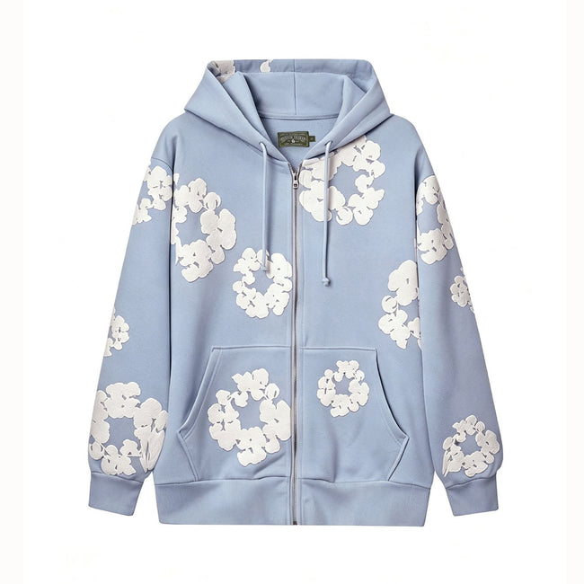 Denim Tears Cotton Wreath Full Zip-Up Hoodie - Slate Blue Hover Image