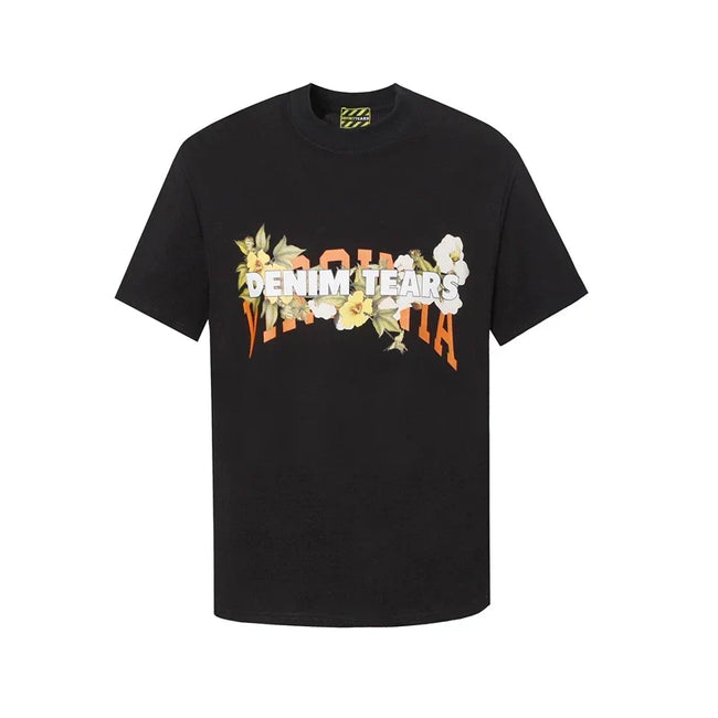 Denim Tears Virginia Floral Logo T-Shirt - Black/Orange Hover Image