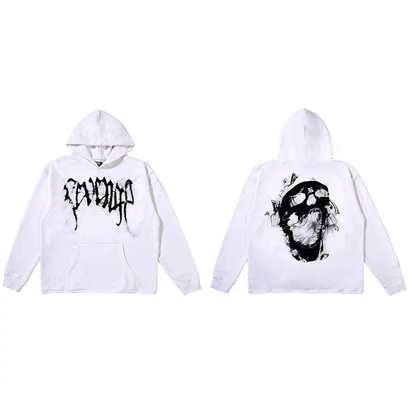 Revenge Smoke Skull Arch Logo Pullover Hoodie white