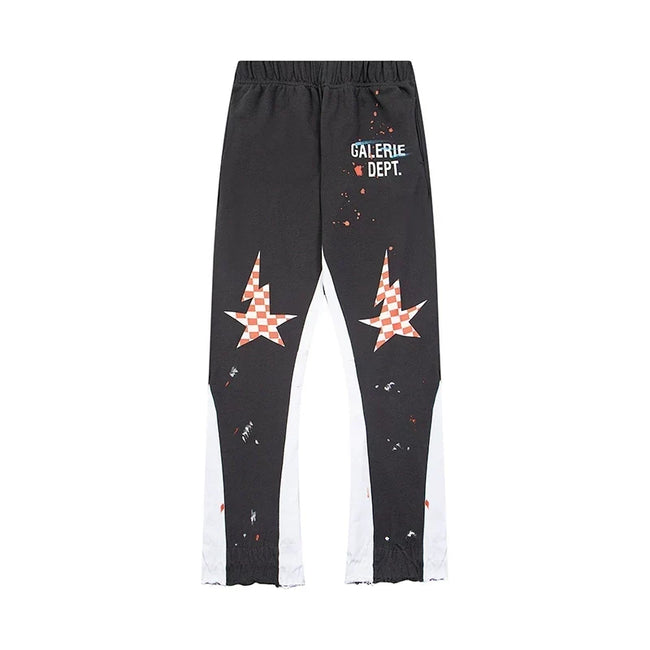 Gallery Dept. Paint Splatter Checkerboard Star Flare Sweatpants - Black/White Hover Image