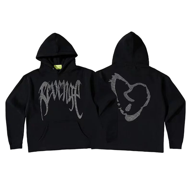 Revenge Rhinestone Broken Heart Arch Logo Pullover Hoodie grey Hover Image