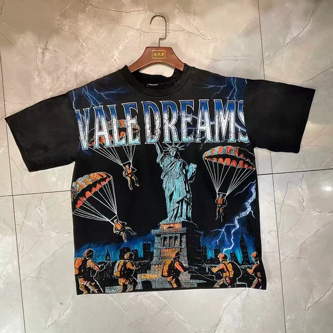 Valleydream Black Parachute Statue Of Liberty Vintage Graphic T-Shirt Hover Image