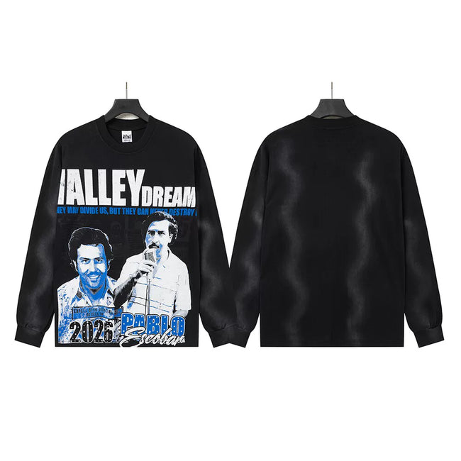 VALLEYDREAM Black 2026 Double Portrait Vintage Long Sleeve T-Shirt Hover Image