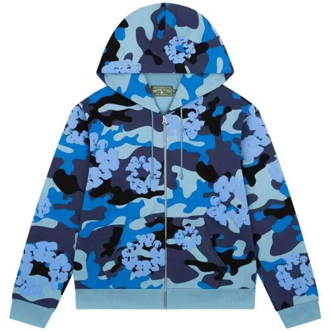 Denim Tears Camo Cotton Wreath Full Zip-Up Hoodie - Blue Camo Hover Image