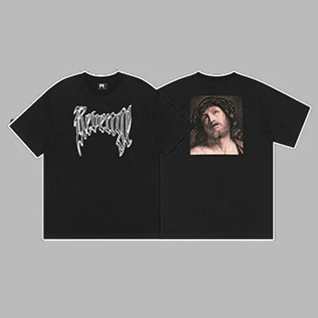 Revenge Silver Arch Logo & Jesus Portrait Graphic Short Sleeve T-Shirt Hover Image