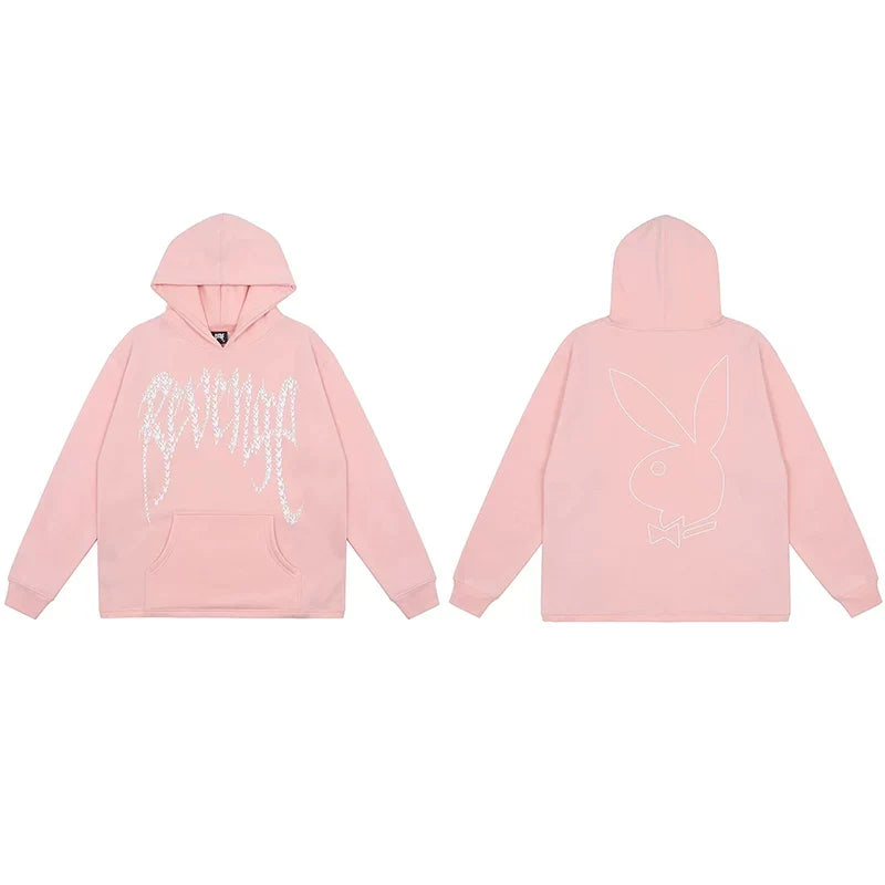 Revenge x Playboy Rhinestone / Outline Bunny Arch Logo Pullover Hoodie Pink
