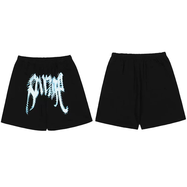 Revenge Ice Blue Skeleton Gothic Logo Mesh Shorts - Black Hover Image