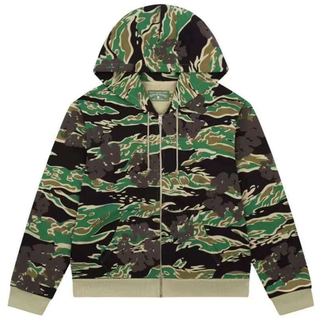 Denim Tears Camo Cotton Wreath Full Zip-Up Hoodie - Green Camo Hover Image