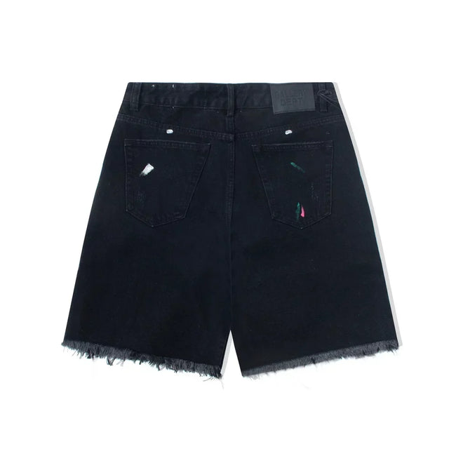 Gallery Dept. Distressed Paint Splatter Black Denim Shorts Main Image