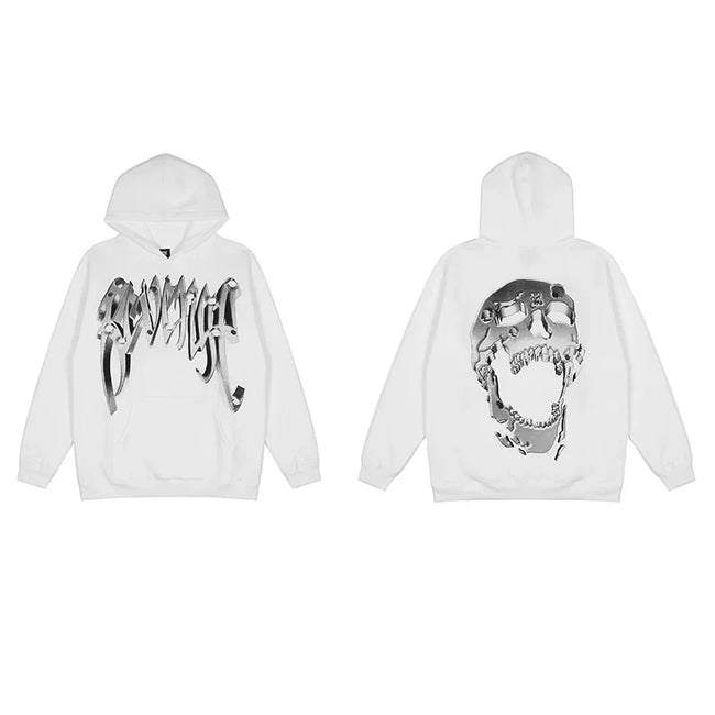 Revenge Metallic Silver 3D Screaming Skull Arch Logo Pullover Hoodie white Hover Image