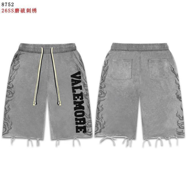 VALEFOREVER Grey Washed Denim Shorts with Black Script Print Hover Image