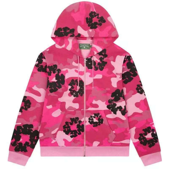 Denim Tears Camo Cotton Wreath Full Zip-Up Hoodie - Pink Camo Hover Image