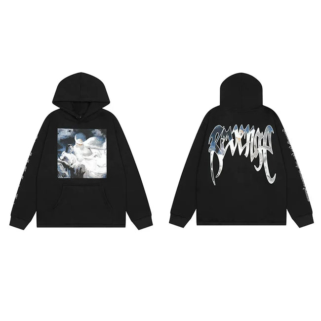 Revenge Angel Painting Blue Arch Logo Pullover Hoodie Hover Image