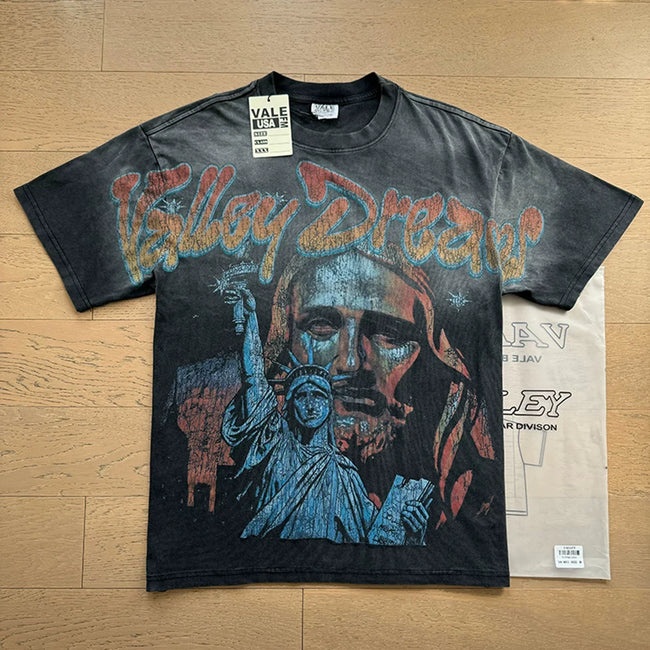 VALEFOREVER Black Washed Valley Dreams Statue Liberty Vintage Graphic T-Shirt Hover Image