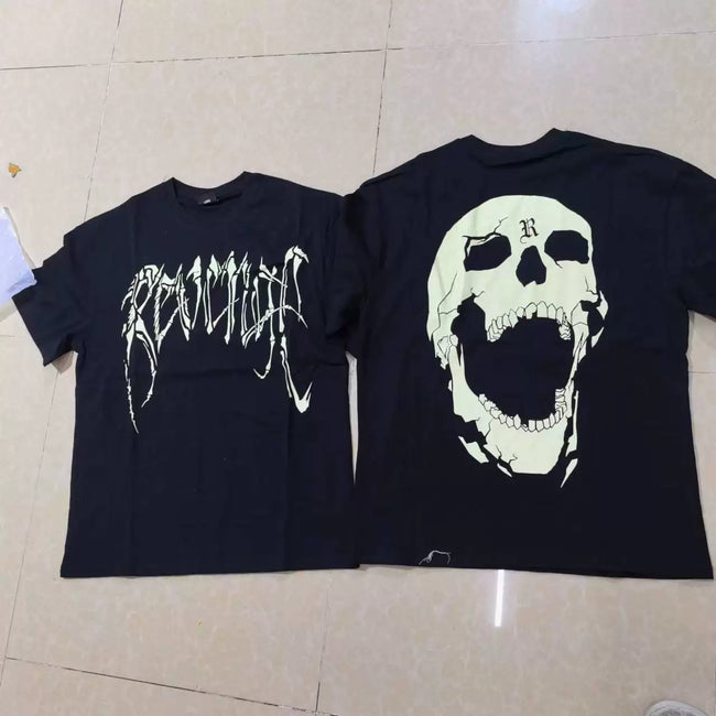 Revenge Arch Logo & Cracked Skull Graphic Short Sleeve T-Shirt Black Hover Image