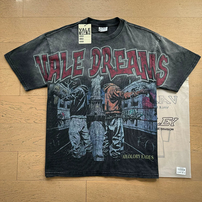 VALEFOREVER Black Washed Valley Dreams Street Hip Hop Scene Vintage Graphic T-Shirt Hover Image