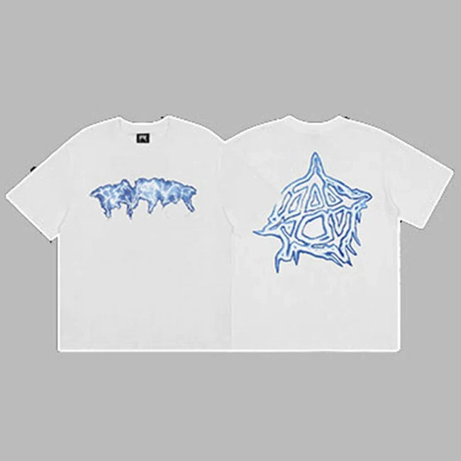 Revenge Silver & Blue Arch Logo & Anarchy Symbol Graphic Short Sleeve T-Shirt White Hover Image