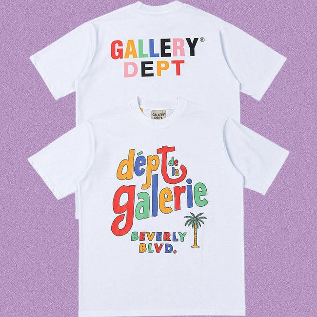 Gallery Dept. Beverly Blvd Multi-Color Hand-Lettered Short Sleeve T-Shirt - White Hover Image