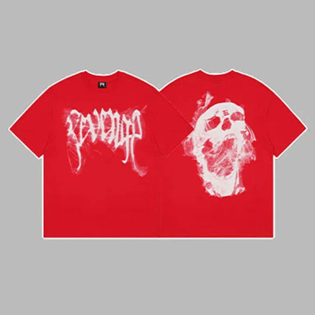 Revenge Smoke & Ink Skull Graphic Short Sleeve T-Shirt  Red Hover Image