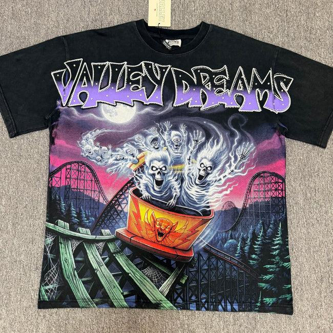 VALEFOREVER Black Roller Coaster Skeleton Ghost Graphic Short Sleeve Tee Hover Image