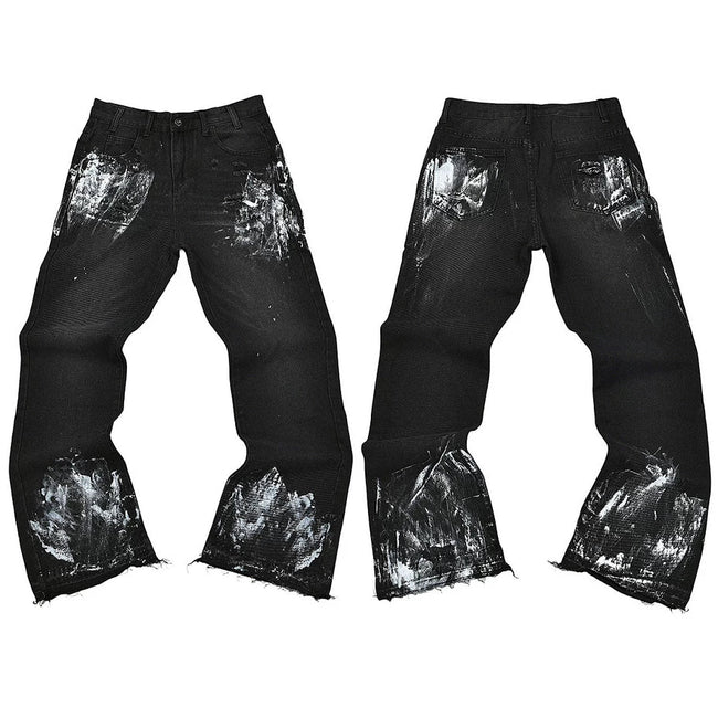 Gallery Dept. Heavy Brushstroke Paint Splatter Washed Black Denim Jeans Hover Image