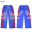 Valley Dreams Cartoon Bee Stripe‑Sleeve Wide‑Leg Sweatpants, Washed Blue Vintage Streetwear Unisex Trousers