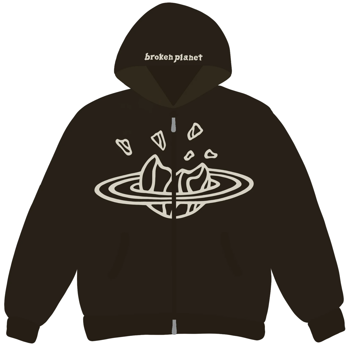 Broken Planet Market Dark Brown Zip Up Hoodie